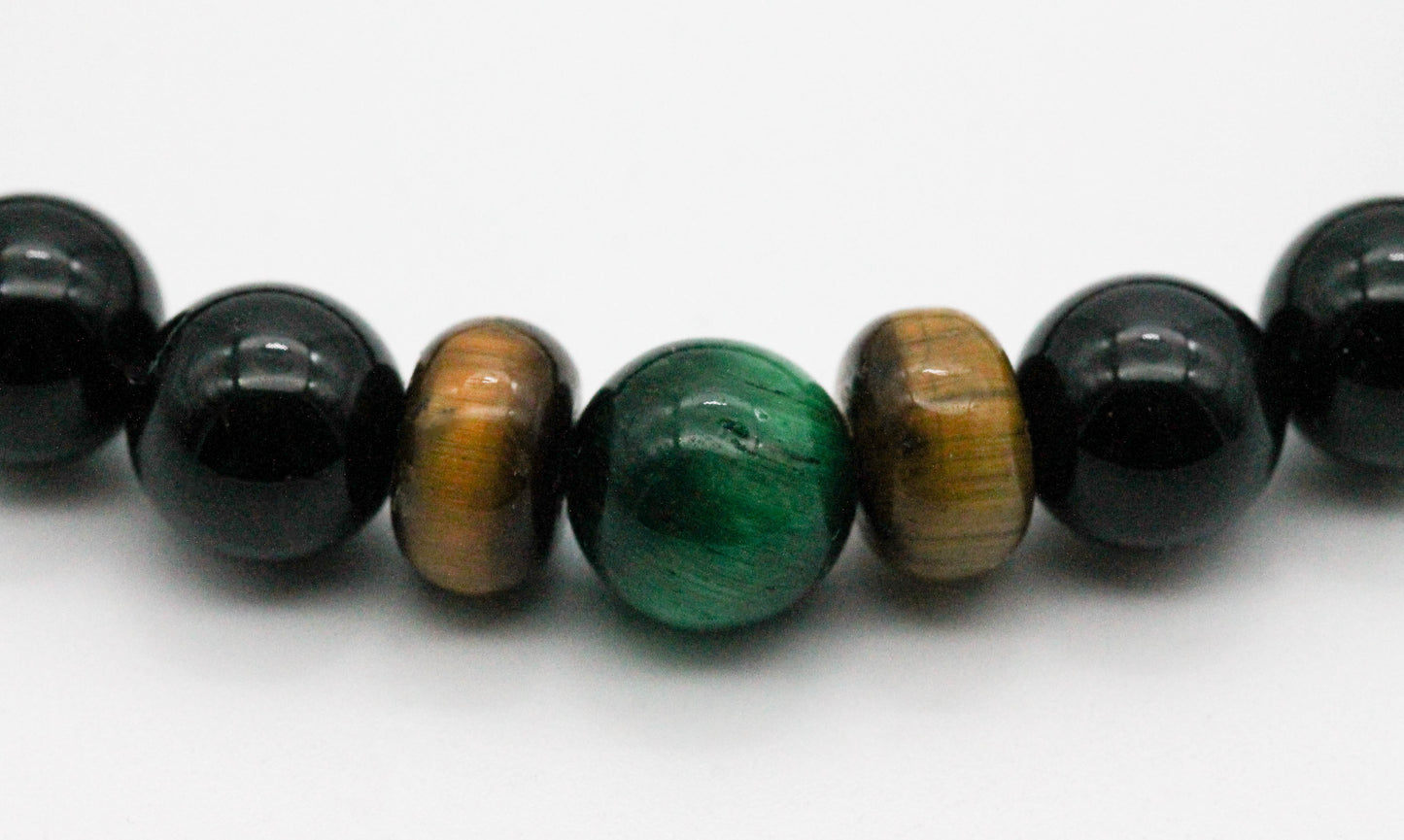 PULSERA CABALLERO OJO DE TIGRE NEGRO / CAFE / VERDE