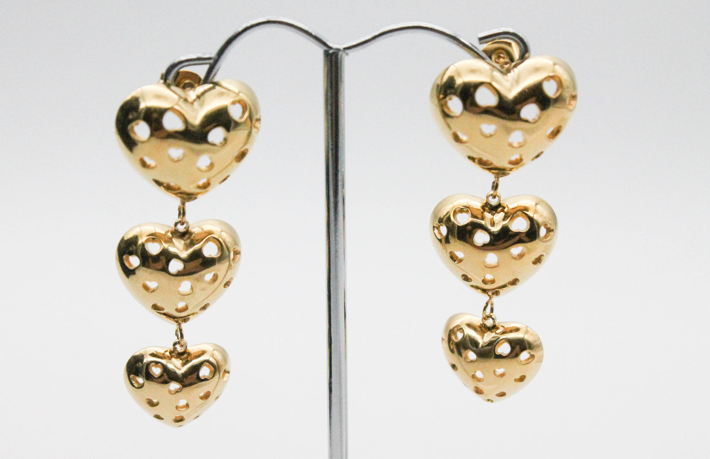 ARETES LARGOS 3 CORAZONES HUECOS 50MM