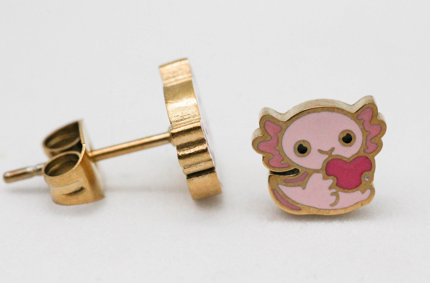 BROQUEL AJOLOTE CORAZON ESMALTE ROSA 8MM; TONO DORADO
