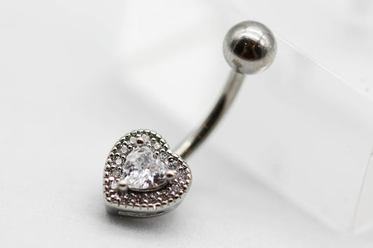 PIERCING OMBLIGO CORAZON 8MM CIRCONIAS; TONO PLATEADO