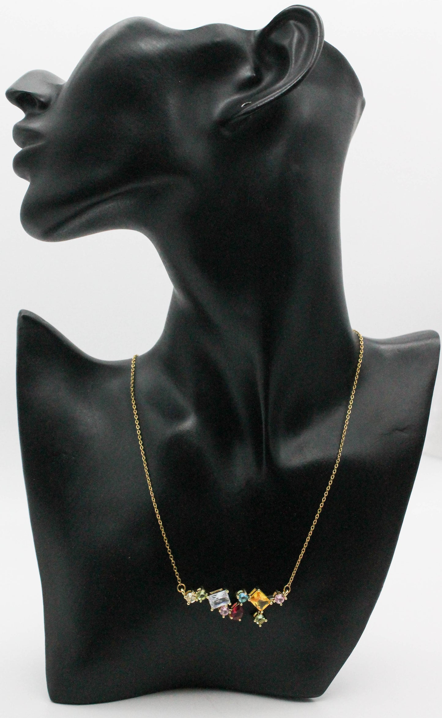 COLLAR BARRA CIRCONIAS DE COLORES DESIGUALES(40MM) CADENA DE 40CM + EXTENSION DE 5.5CM