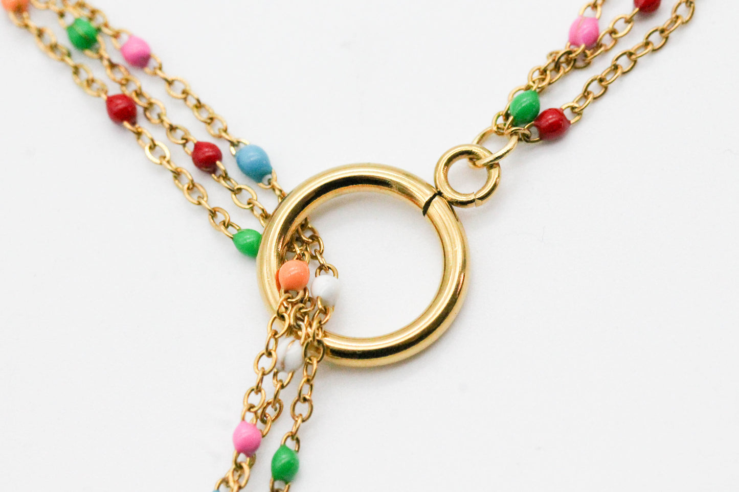COLLAR 3 CADENAS CON ESMALTE DE COLORES, BROCHE DE FRENTE 50 CM DE LARGOS 5MM DE ANCHO