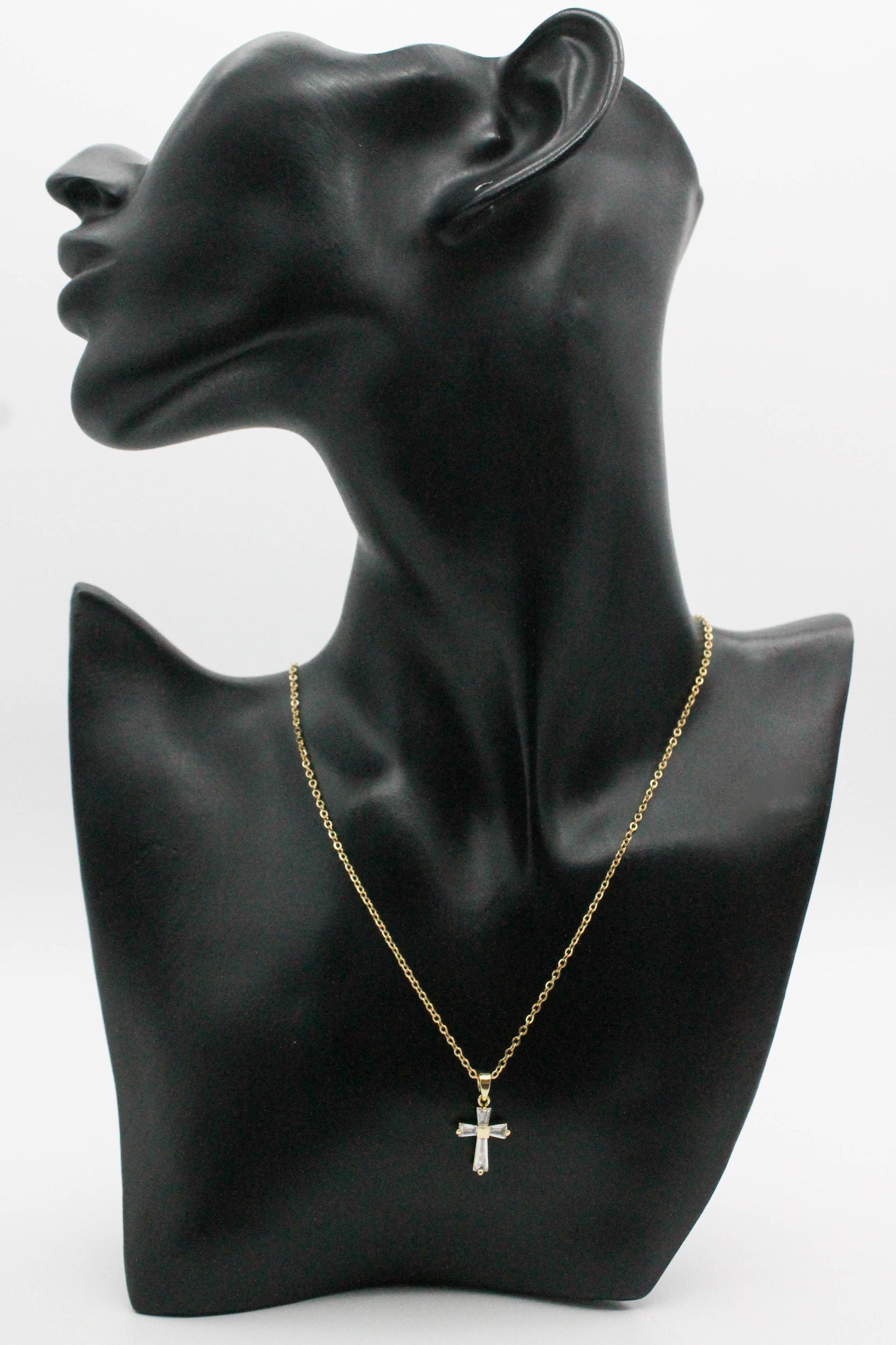 COLLAR DE CRUZ (20MM) CON CLISTALES BLANCOS 39CM DE LARGOS + EXTENSION DE 5.5CM