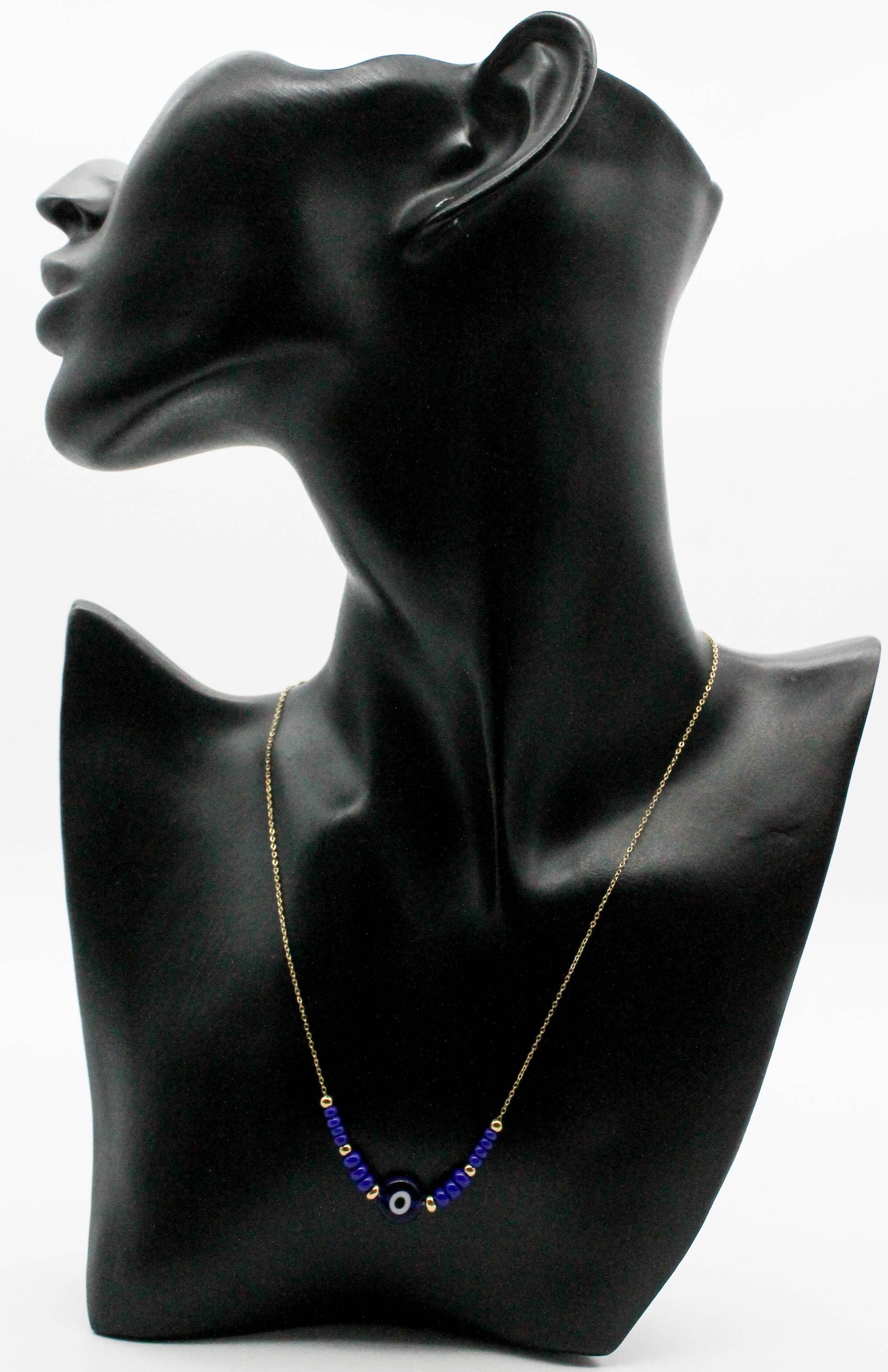 COLLAR OJO TURCO AZUL REY 10MM, 3 CHAQUIRAS MEDIANAS, 3 CHICAS 40CM DE LARGO EXTENSION DE 5CM