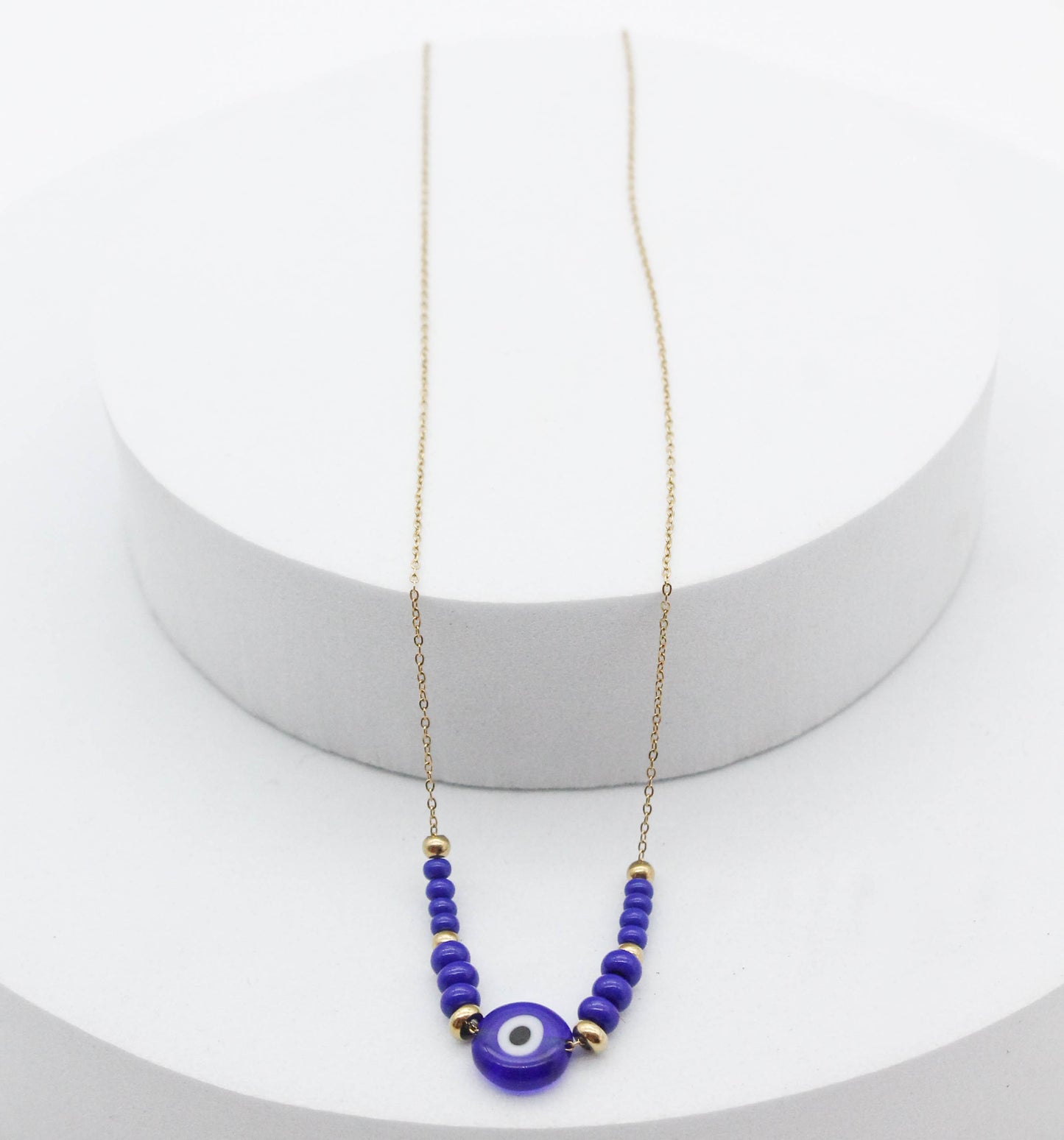 COLLAR OJO TURCO AZUL REY 10MM, 3 CHAQUIRAS MEDIANAS, 3 CHICAS 40CM DE LARGO EXTENSION DE 5CM
