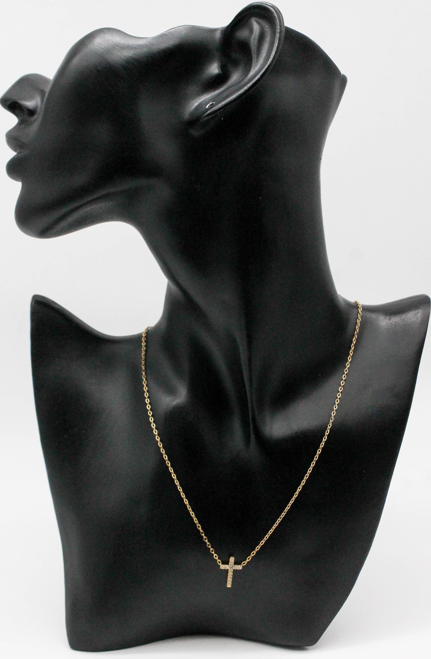 COLLAR CRUZ CIRCONIAS 15X10MM 43CM + EXTENSION 5CM; TONO DORADO