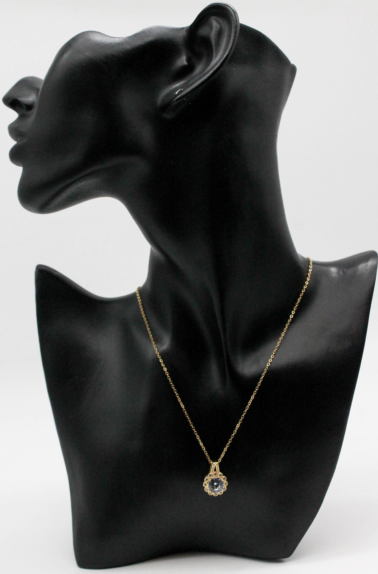 COLLAR FLOR GRANDE MINI PETALOS CIRCONIAS 17MM DIJE ALEACION DE METAL 40CM + EXTENSION 6CM; TONO DORADO