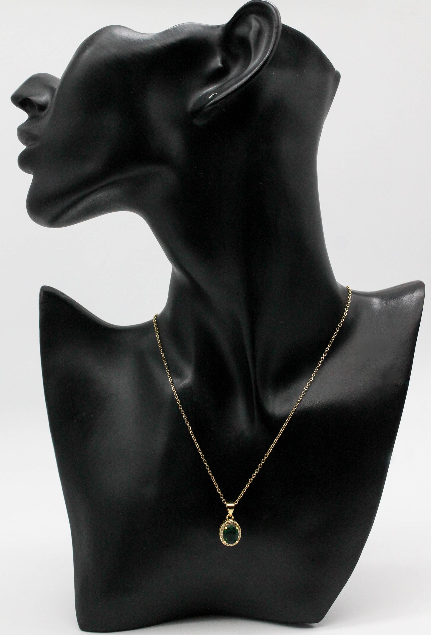 COLLAR CIRCONIA OVAL VERDE ESMERALDA 20MM DIJE ALEACION DE METAL 40CM + EXTENSION 6CM; TONO DORADO