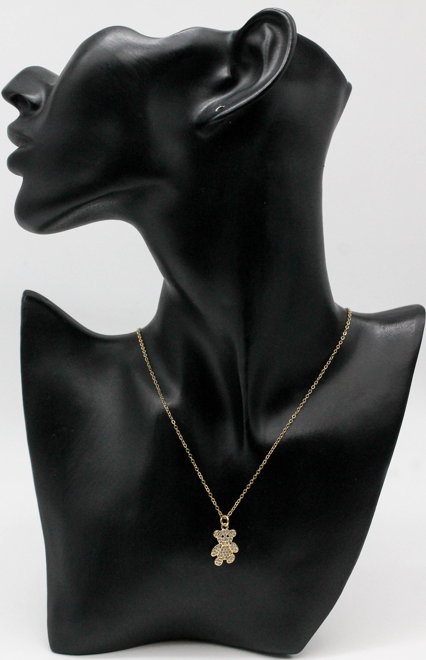 COLLAR OSITO CIRCONIAS 20MM DIJE ALEACION DE METAL, 40CM + EXTENSION 6CM; TONO DORADO