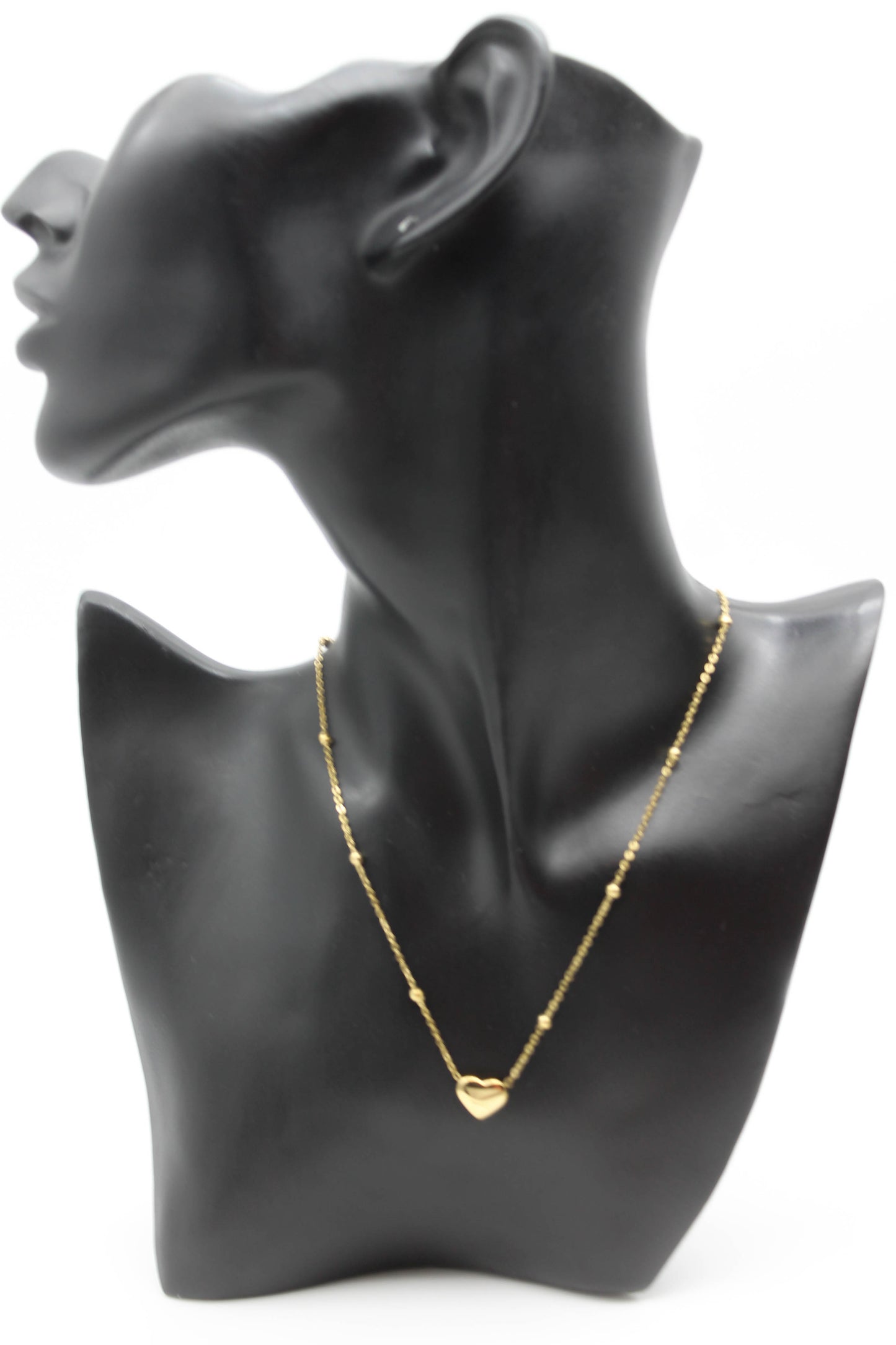 COLLAR CORAZON 3D CADENA CON ESFERITAS; TONO DORADO