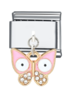 MARIPOSA ESMALTE ROSA COLGANTE; PARA PULSERA ITALIANA