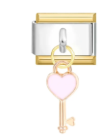 LLAVE ESMALTE ROSA COLGANTE; PARA PULSERA ITALIANA