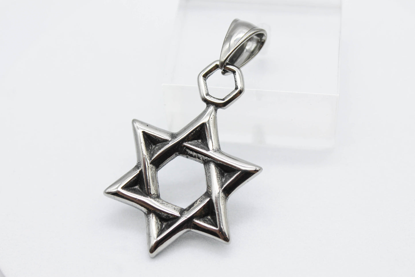 DIJE ESTRELLA DE DAVID 45X25MM; TONO PLATEADO
