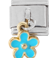 CHARM FLOR AZUL COLGANTE; PULSERA ITALIANA