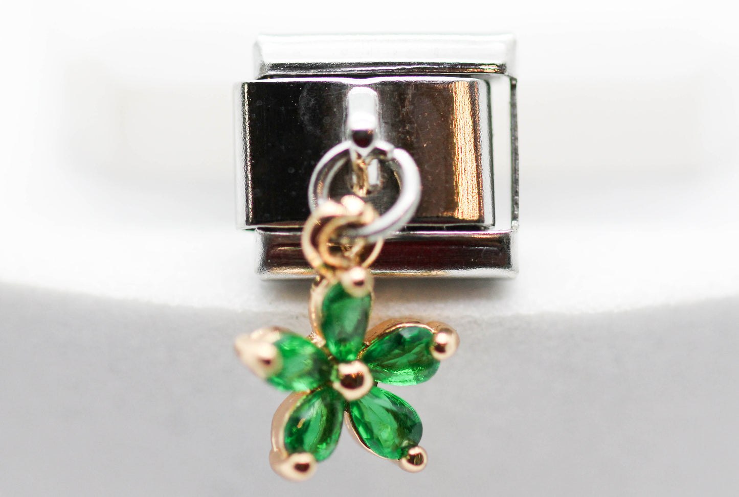 CHARM FLOR CIRCONIAS VERDES COLGANTE PULSERA ITALIANA