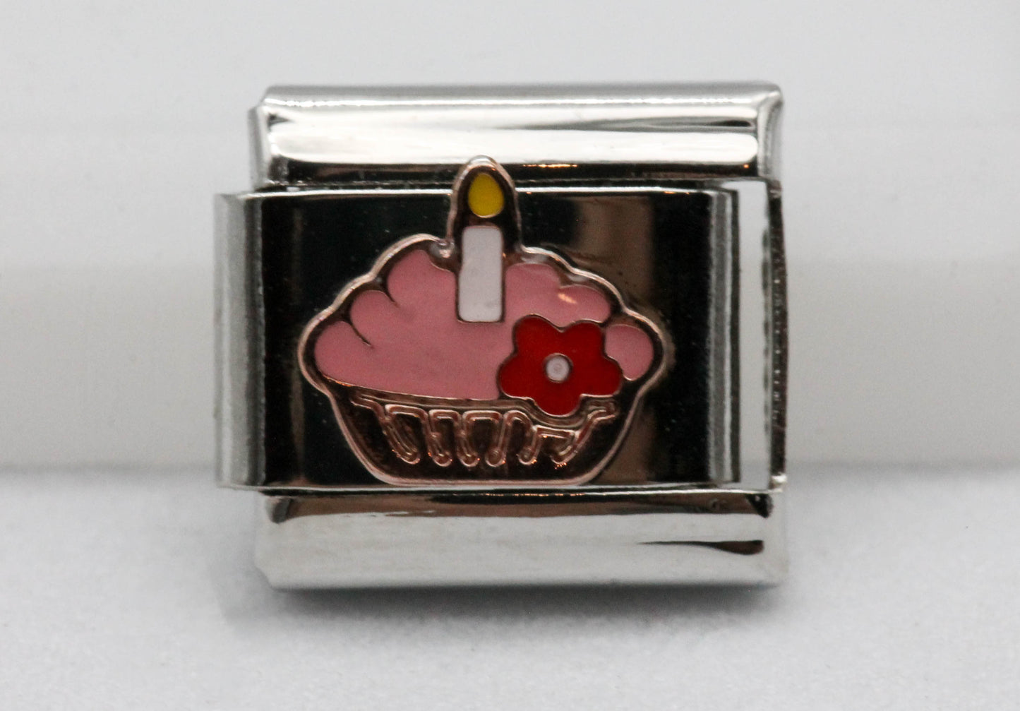 CHARM MUFFIN CUMPLEAÑOS ESMALTE ROSA PULSERA ITALIANA
