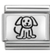 CHARM PERRITO SENTADO; SILUETA EN TONO NEGRO ENCAPSULADO; PULSERA ITALIANA