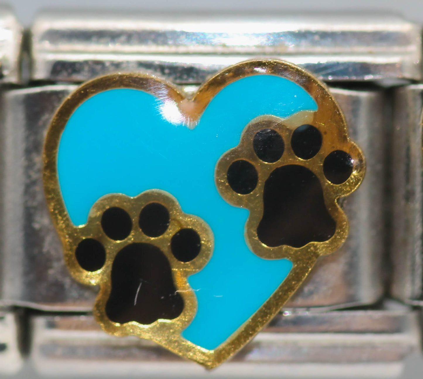 CHARM CORAZON AZUL HUELLAS PULSERA ITALIANA