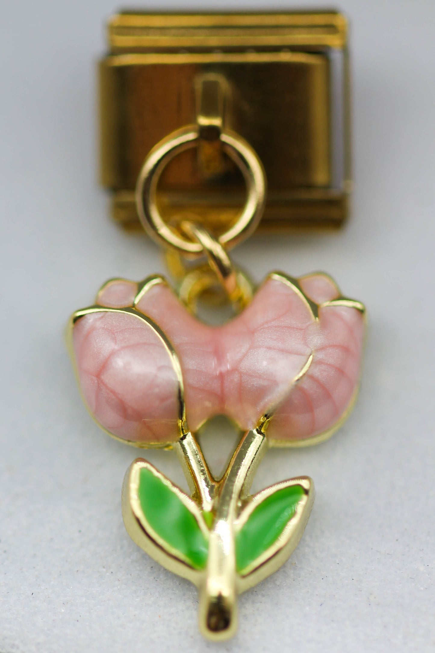 CHARM DOS TULIPANES ROSAS PULSERA ITALIANA