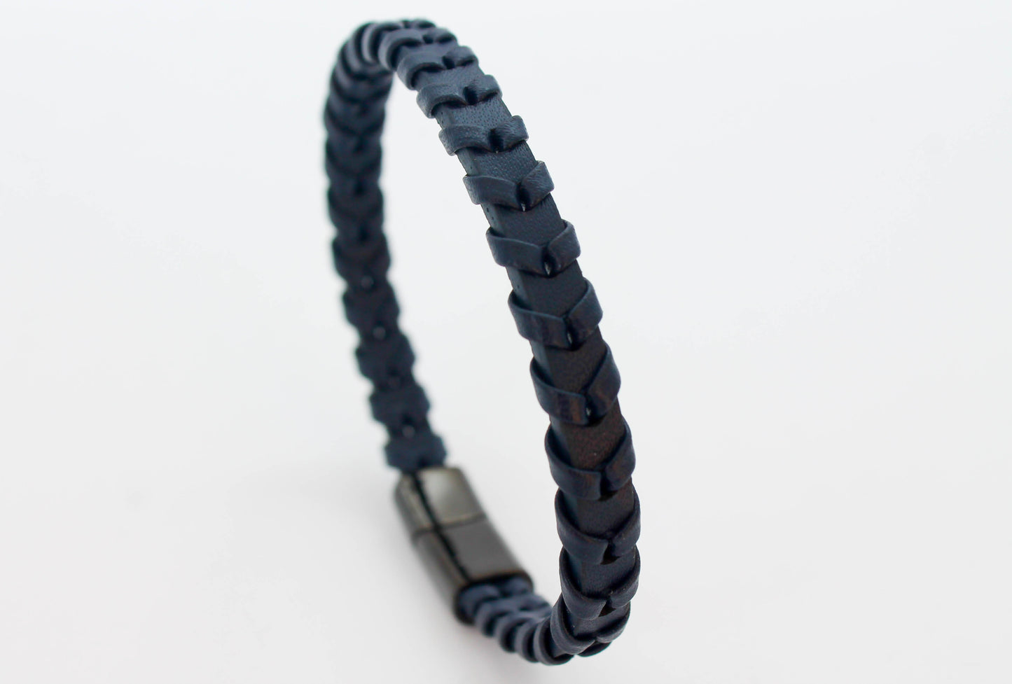 PULSERA CABALLERO PIEL ESPIGAS AZUL; BROCHE ACERO NEGRO