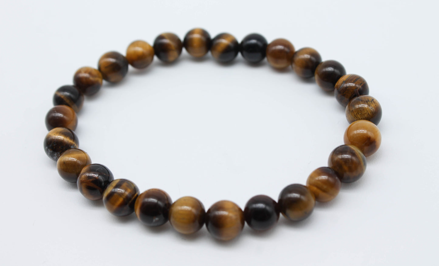 PULSERA CABALLERO ESFERAS OJO DE TIGRE CAFE ELASTICA