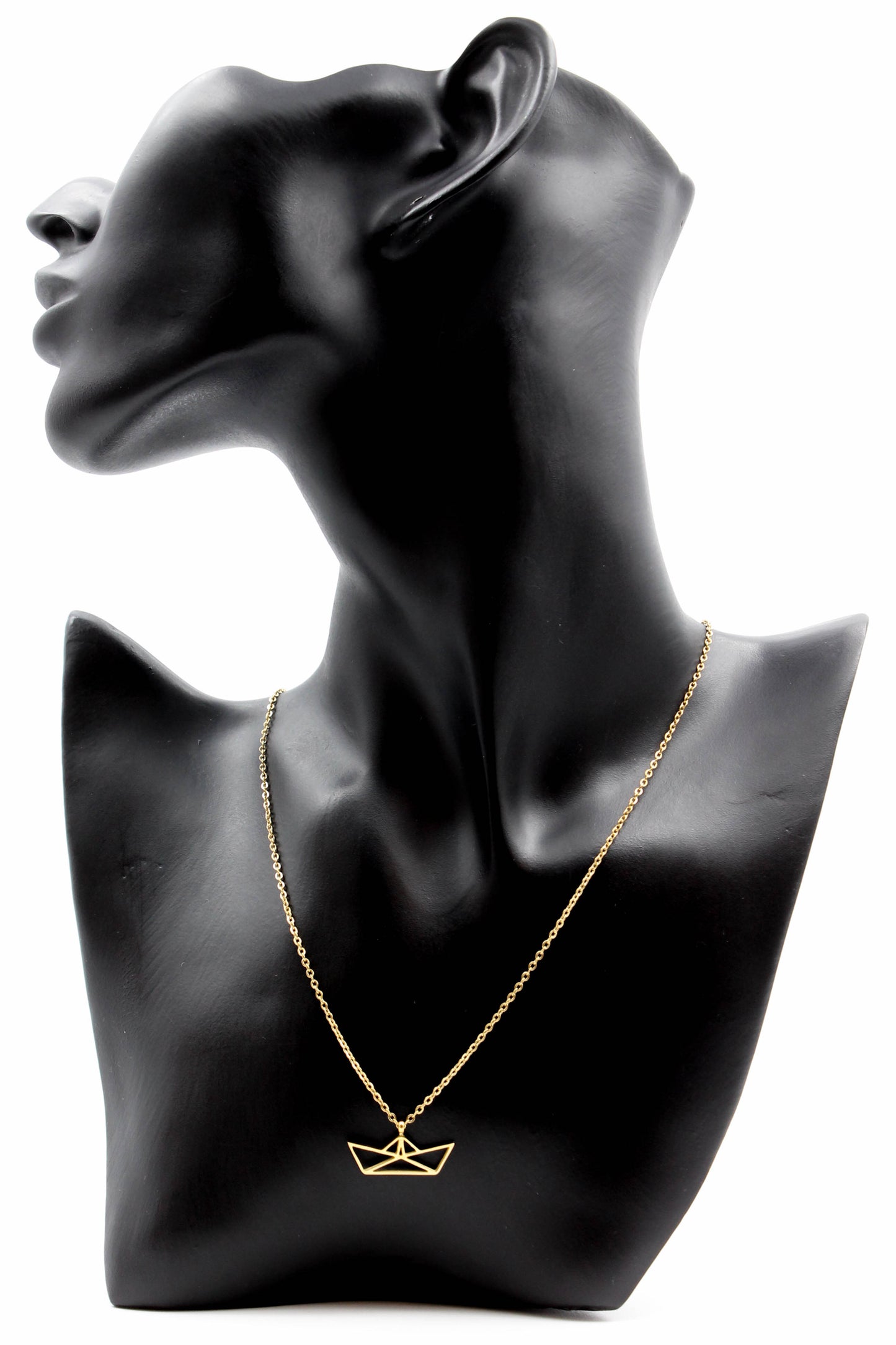 COLLAR ORIGAMI BARQUITO DE PAPEL TONO DORADO