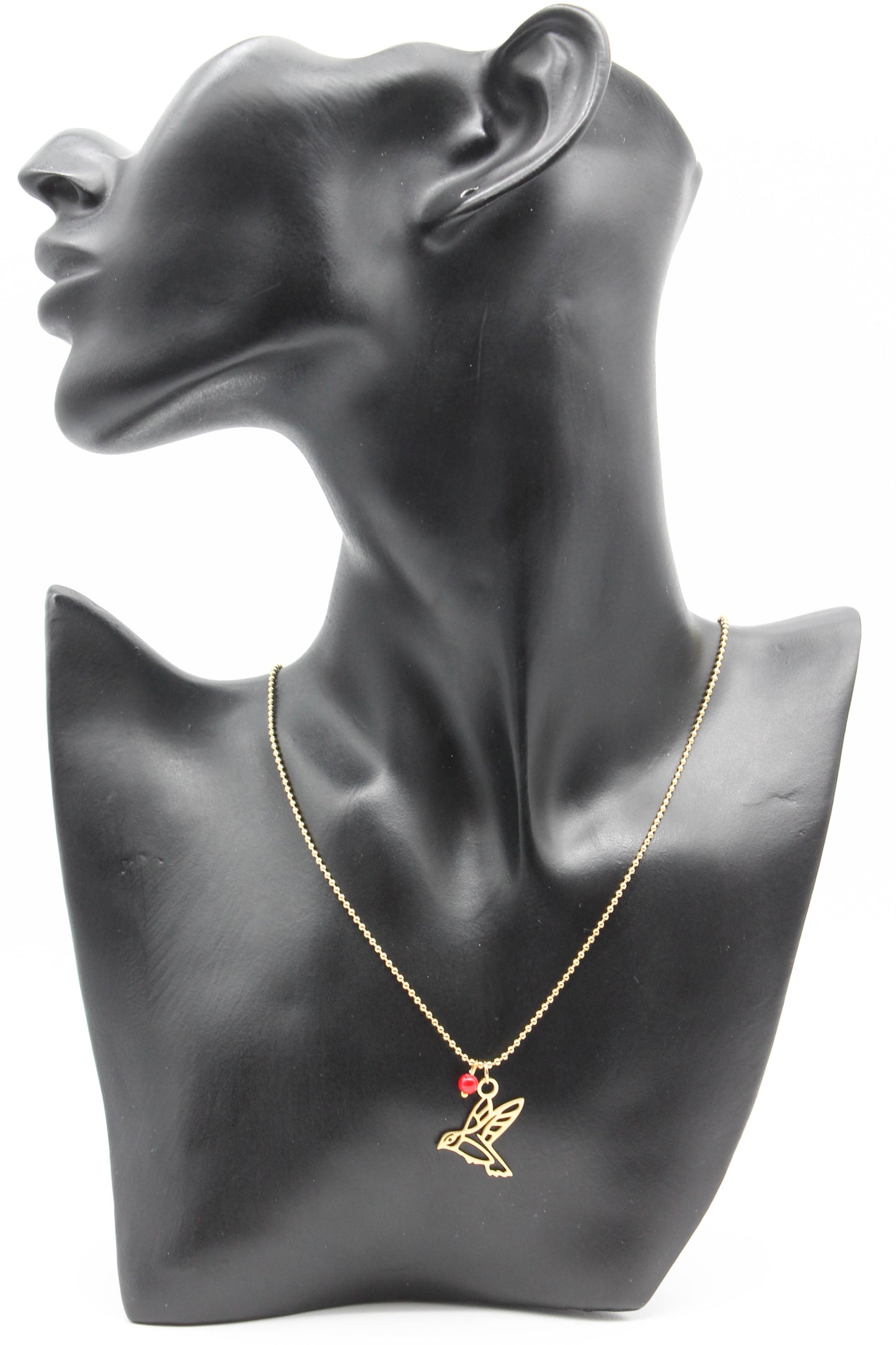 GAVIOTA ORIGAMI CRISTAL ROJO CADENA ESFERITAS; TONO DORADO