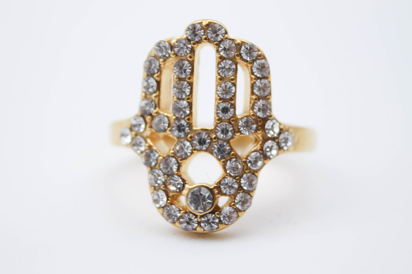 ANILLO MANO FATIMA CON CIRCONIAS 20 MM, TONO DORADO