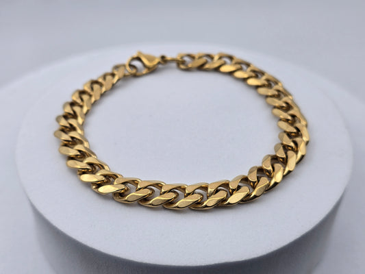 PULSERA CABALLERO BARBADA 9X3MM ANCHO; 21CMS LARGO TONO DORADO