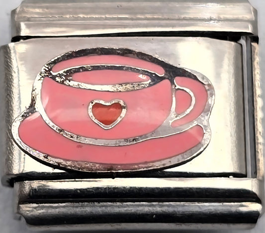 TACITA DE CAFE ESMALTE ROSA;  PARA PULSERA ITALIANA