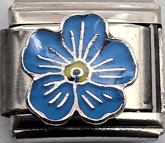 FLOR ESMALTE AZUL Y AMARILLO;  PARA PULSERA ITALIANA