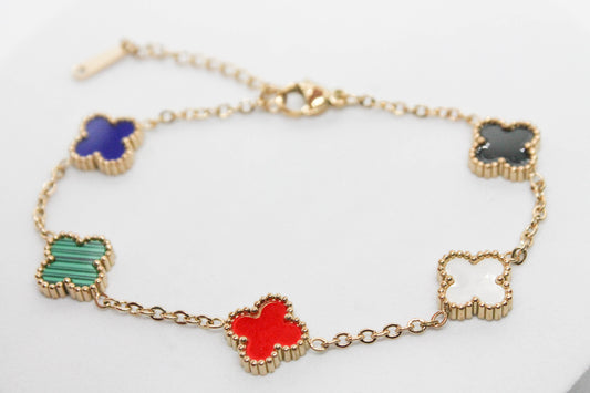 PULSERA VC COLORES AZUL/VERDE/ROJO/BLANCO/NEGRO; TONO DORADO