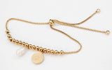 PULSERA CADENA AJUSTABLE, PERLA, SAN BENITO, ESFERITAS, TONO DORADO, CHAPA