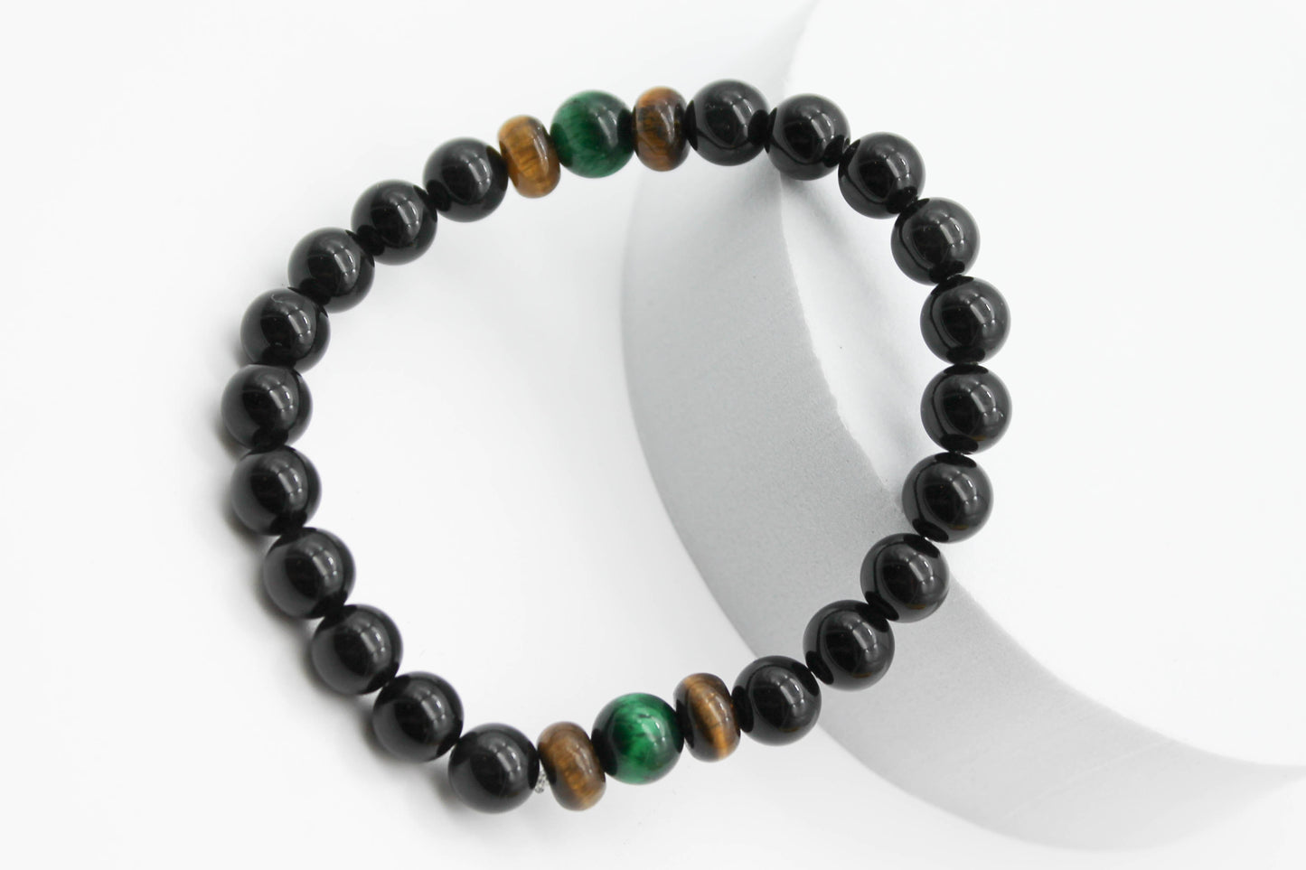 PULSERA DE CABALLERO OJO DE TIGRE NEGRO/CAFÉ/VERDE