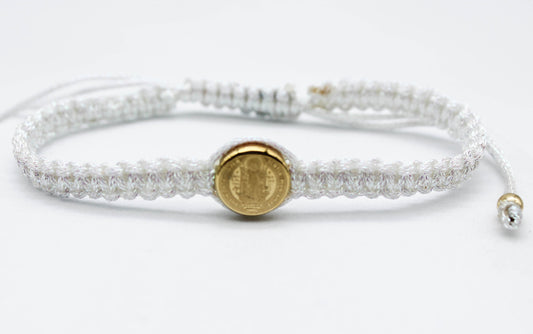 PULSERA SAN BENITO HILO BLANCO BRILLANTE TEJIDA