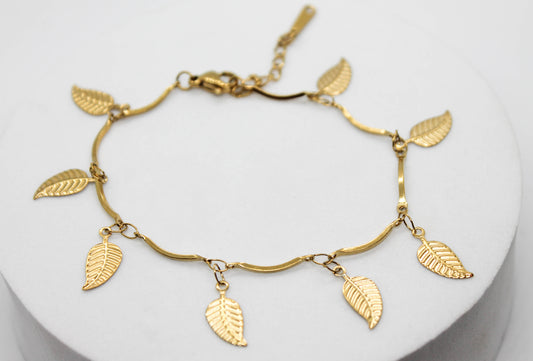 PULSERA 8 HOJAS COLGANDO MEDIO ESLABON 17CM + 4CM DE EXTENSIÓN