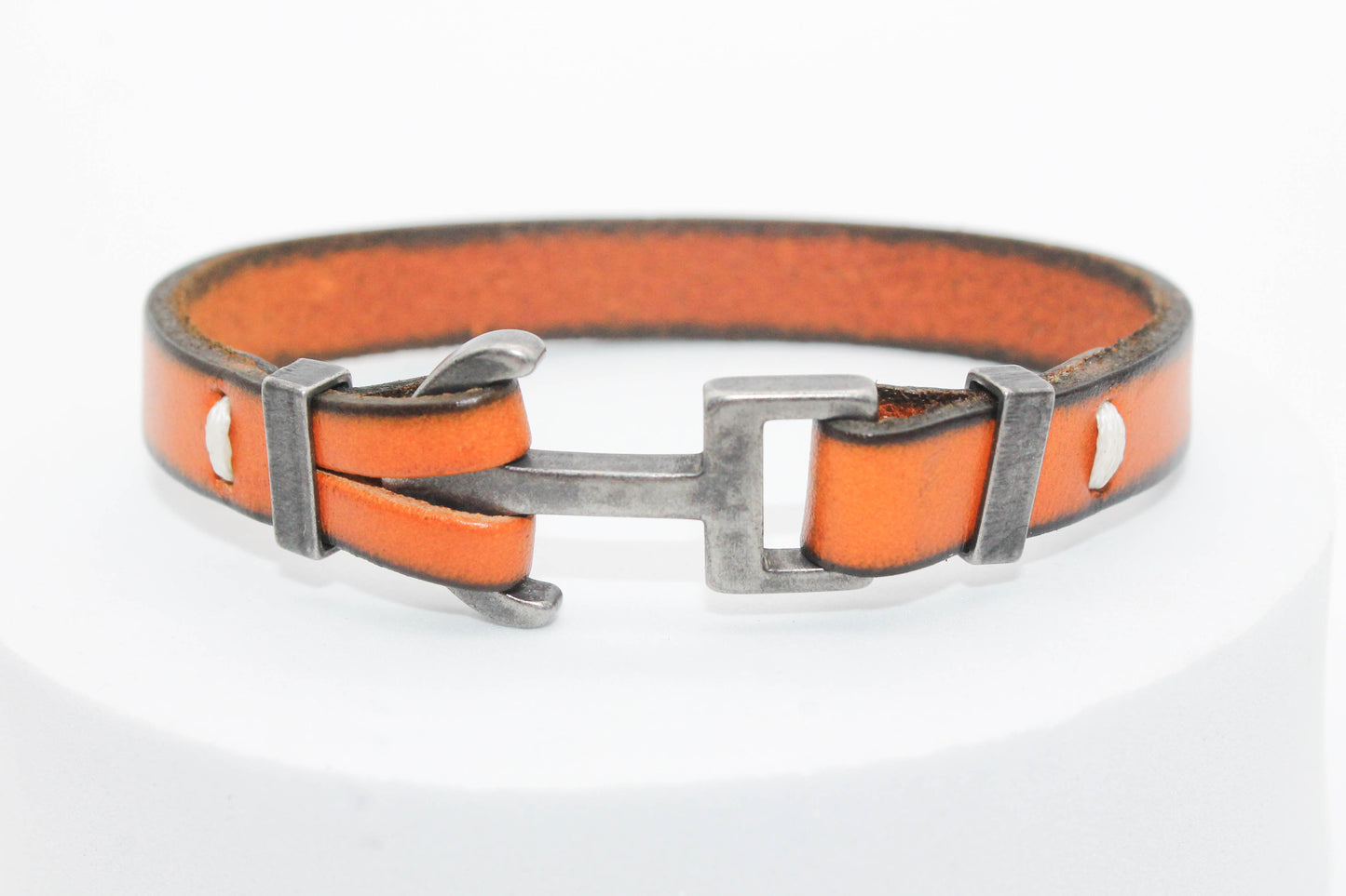 PULSERA CABALLERO PIEL NARANJA ANCLA ACERO 20CM