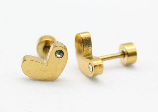 BROQUELES CORAZON CON CIRCONIA 9X6MM TOPE DE ROSCA; TONO DORADO