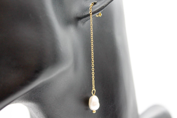 ARETES LARGOS, PERLA DE RIO COLGANDO, TONO DORADO, 6CM DE LARGO