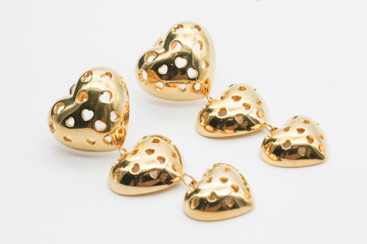 ARETES LARGOS 3 CORAZONES HUECOS 50MM