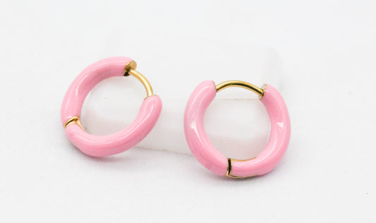 HUGGIE TUBULAR ESMALTE ROSA 15MM; TONO DORADO