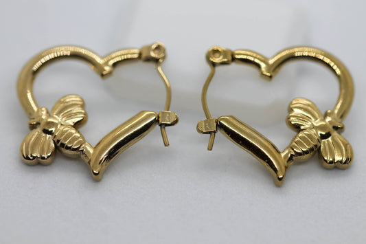 ARRACADAS CORAZON ABEJA  20MM; TONO DORADO