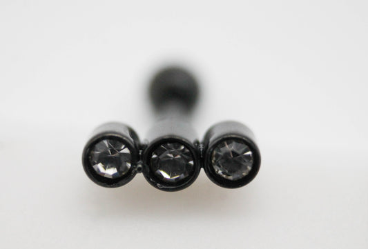 PIERCING 3 TUBOS CON CIRCONIA TONO NEGRO 7MM