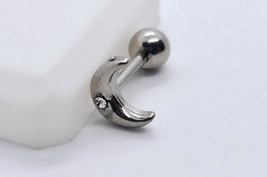 PIERCING LUNA CON MINI CIRCONIA AL CENTRO; TONO PLATEADO