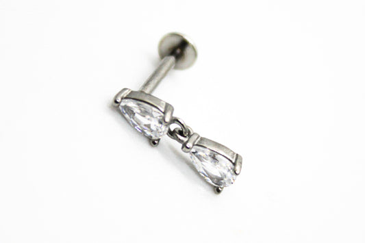 PIERCING DOBLE GOTA CIRCONIA; TONO PLATEADO