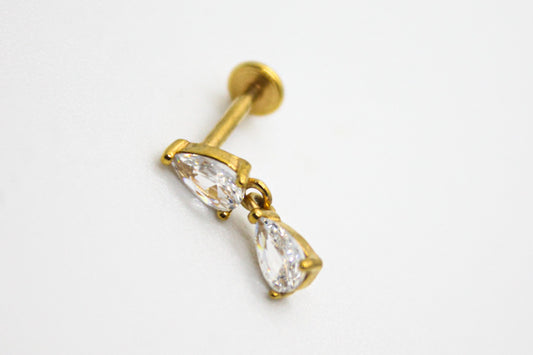 PIERCING DOBLE GOTA CIRCONIA; TONO DORADO