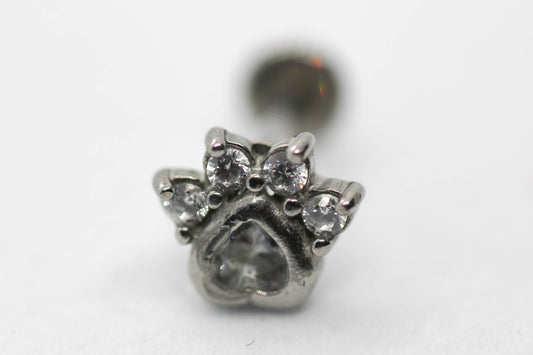 PIERCING HUELLA PERRO/GATO CIRCONIAS; TONO PLATEADO