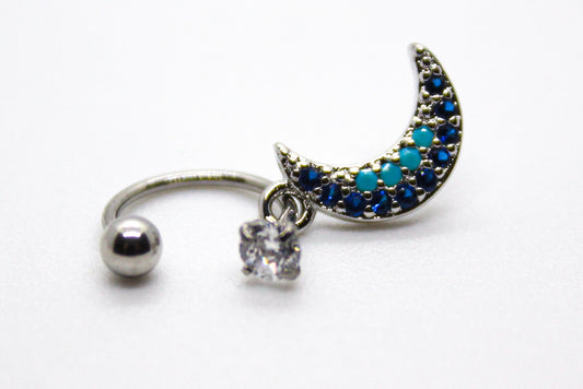 PIERCING CURVO CON LUNA; TONO PLATEADO