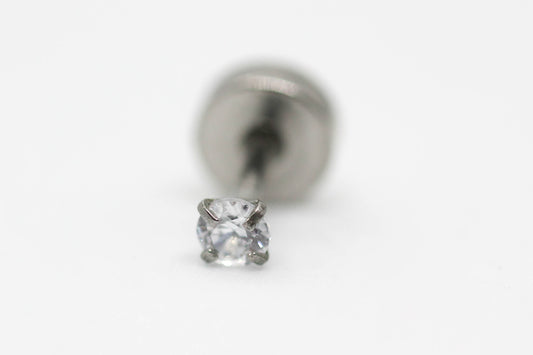 PIERCING CIRCONIA REDONDA 3MM TOPE DE ROSCA GRUESO; TONO PLATEADO