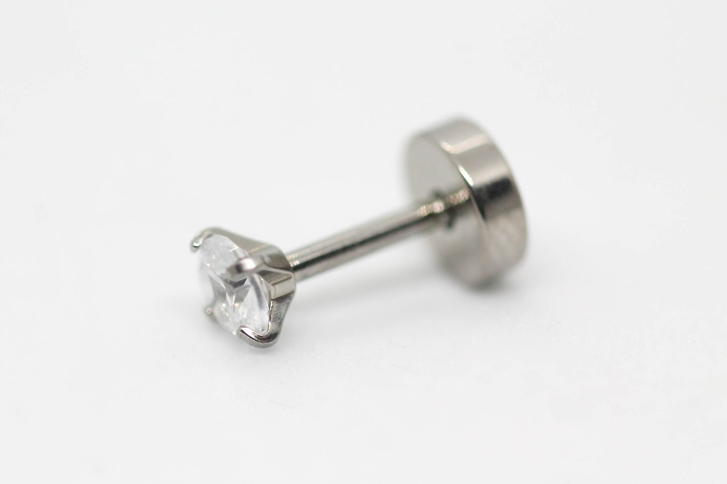 PIERCING CIRCONIA REDONDA 3MM TOPE DE ROSCA GRUESO; TONO PLATEADO